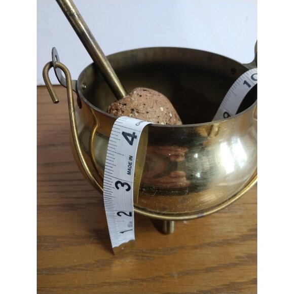 Brass Smudge Pot & Wand, Vintage Fire Starter Covered Cauldron with Pumice Stone - Picture 3 of 11